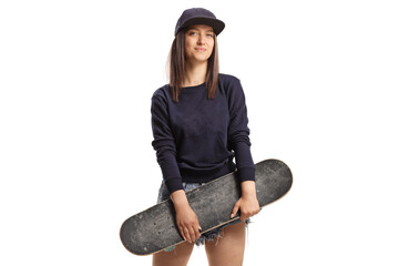 Young female skater holding a skateboard © Ljupco Smokovski