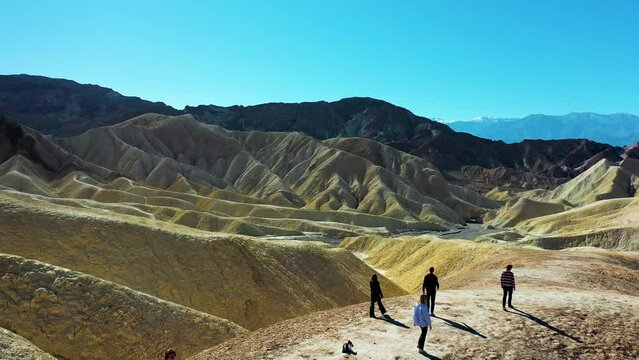 Aerial view of rock formations at Zabriskie point, Death Valley, United States.