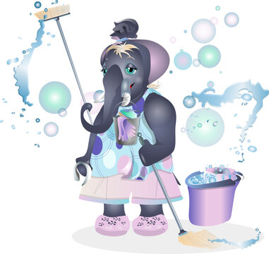 Elephant cleaner with vester and mop