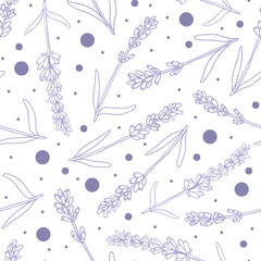 Lavender colorful seamless vector pattern hand drawn graphic flower texture background, sketch isolated on background, for wallpaper, textile, fabric, design packaging, scrapbooking, wedding card