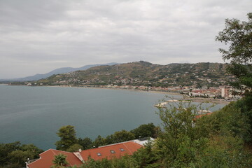Fototapeta na wymiar View from Angioino Aragonese Castle to Tyrrhenian Sea Agropoli, Campania Italy