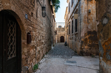 Street of the old town in Rhodes, Greece.
