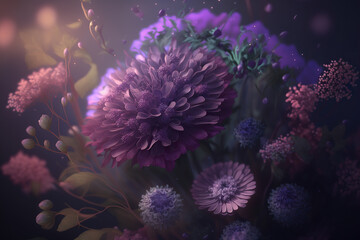 Naklejka na ściany i meble Violet Flowers, Illustration, Generative AI
