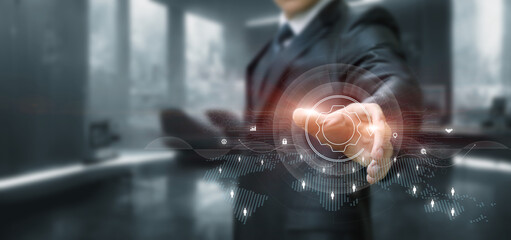 Businessman start business process in the world with online team .