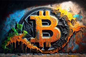 Bitcoin graffiti wall, crypto currency street art