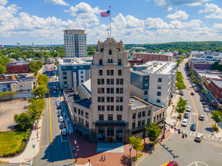 Granite Trust Company is a historic commercial building with Art Deco style at 1400 Hancock Street in Quincy, Massachusetts MA, USA. 