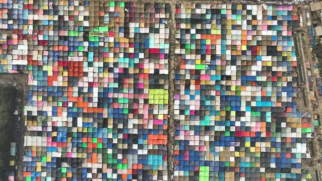 Aerial view of local market colourful tents at Minar Moshjid Tabling for the Global Muslims Congregation in Tongi, Dhaka, Bangladesh.