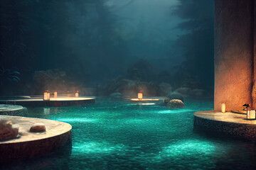 Relaxing Spa Health and Wellness Mindfulness in Glowing Hot Spring Self Care Made with Generative AI