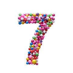 The number ONE is made with multi-colored balls isolated on a white background.