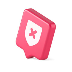 Decline shield button cross mark wrong unsend defense virtual guard 3d realistic speech bubble icon