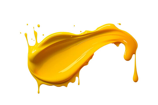 Trazo de pintura amarilla estilo óleo, pintura plastica con textura, de color amarillo sin fondo.