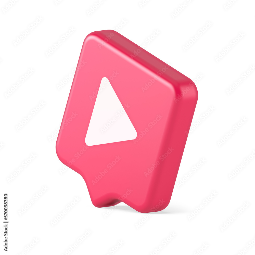 Poster play button triangle right arrow multimedia content player web app design 3d realistic speech bubble