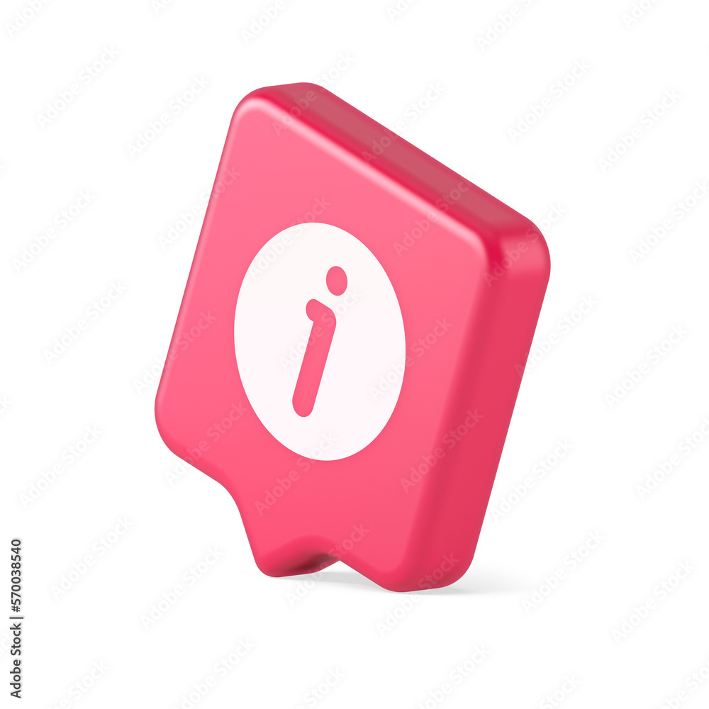 Poster Info button information character FAQ question answer help support web app 3d realistic speech bubble icon