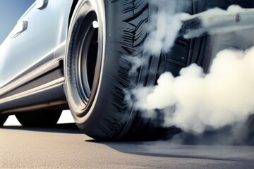 smoke from under the wheels of the car 