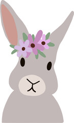 Fototapeta na wymiar Cute bunny with flowers. Easter bunny illustration. Isolated on white background. Texture for stickers, decor, postcards, poster, banner.