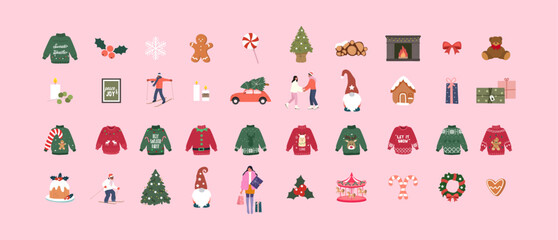 Winter Christmas elements. Christmas doodlees collection. Vector