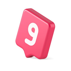 Nine number pink button calculation math financial budget web app 3d realistic speech bubble icon