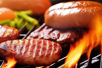 sausages on the grill, meat on the grill