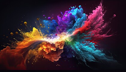 Abstract digital design with vivid liquid colors and splashes on a darker background