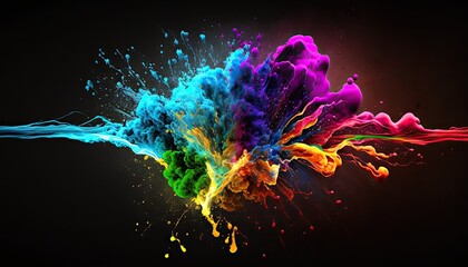 Abstract digital design with vivid liquid colors and splashes on a darker background