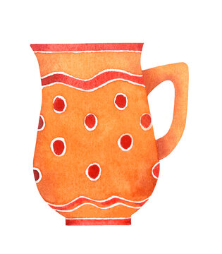 recommend clip art: Orange polka dot creamer. Watercolor illustration.