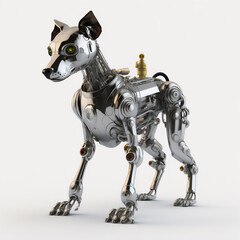 The minimalist and sleek stay dog in robot style illustration in white