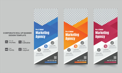 Pro & Global Marketing  Agency, corporate roll up banner, vertical, abstract background, pull up design, modern x-banner, rectangle size.