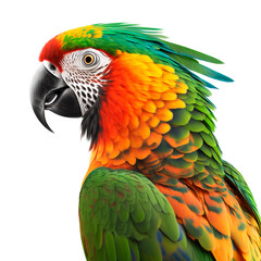 colorful parrot, profile view, white background