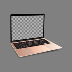 Laptop mockup. Laptop modern frameless with blank screen isolated on gray background. Super high detailed photorealistic. Vector illustration isolated on gray background. EPS 10