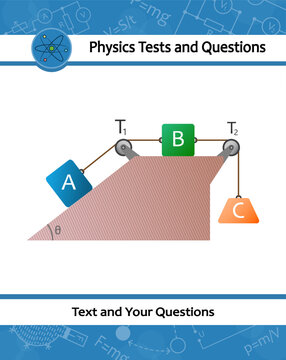 Template for exam question with the laws of motion. Lifting a load. Physical experiment pully system. Thrust and linear momentum on inclined plane. Force increase by pulley blocks. Load versus effort.