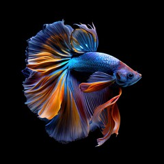 Beautiful colors"Betta Fighting Fish" capture the moving moment beautiful of betta siam  fish in Thailand on a Black background
generative ai