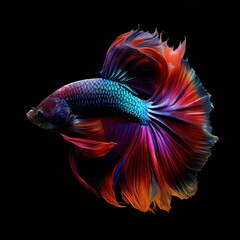 Beautiful colors"Betta Fighting Fish" capture the moving moment beautiful of betta siam  fish in Thailand on a Black background
generative ai
