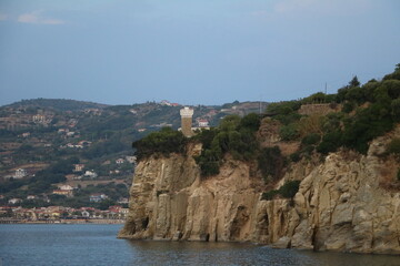 Fototapeta na wymiar Rocky coastal landscape of Agropoli, Campania Italy