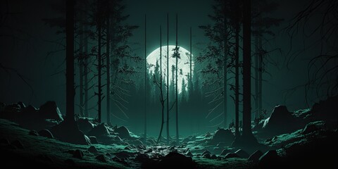 Dark scary forest illustration