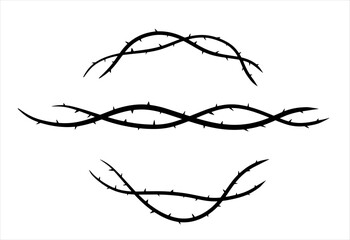 Thorn branch or vine. Natural intertwined pattern. Element of tattoo with spike.