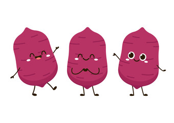 Sweet potato character. Organic healthy vegetable. Fresh natural root. Made in vector cartoon flat style. Roasted sweet potato. Japanese Sweet potato.