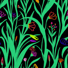 seamless floral pattern with flowers on black background 