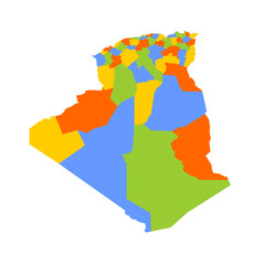 Algeria political map of administrative divisions - provinces. Blank colorful vector map.