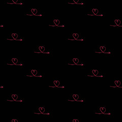 Seamless pattern with red hearts on a black background