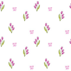 Seamless pattern of pink flowers Tulip backgroung