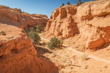 Fototapeta na wymiar Hiking trail through the desert sandstone environment of Kodachrome State Park Utah.