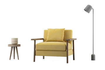 Yellow armchair with table and lamp