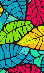 Colorful background with leaves, illustration, pattern, nature backdrop