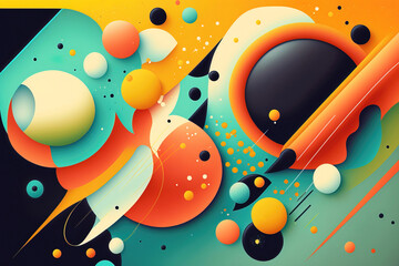 Geometric abstract background. Minimalism design, bright gradient color. Graphic lines, circles elements, artistic modern futuristic print, artwork. For poster, cover, abstract digital illustration