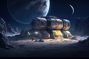 Space base on the extraterrestrial planet. Generative ai Illustration