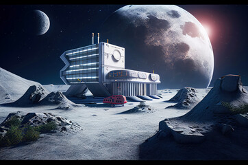 Space base on the extraterrestrial planet. Generative ai Illustration