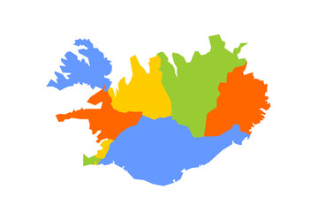 Iceland political map of administrative divisions - regions. Blank colorful vector map.