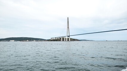 Vladivotok bridge. View from the moving ferry.