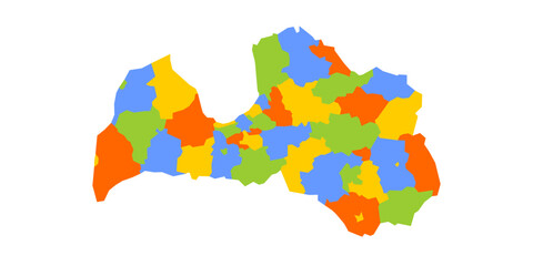 Latvia political map of administrative divisions - municipalities and cities. Blank colorful vector map.