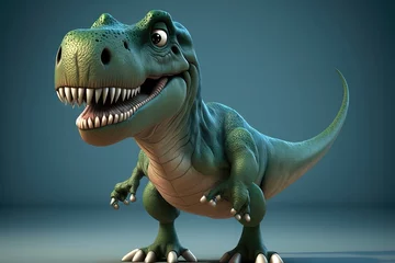 Fotobehang 3D cute Tyrannosaurus rex cartoon. A group of primitive reptile dinosaurs from the Cretaceous period. Generative AI © Kanisorn